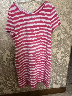 T by Talbots  Pink and White Striped Knit Dress - Size 1X